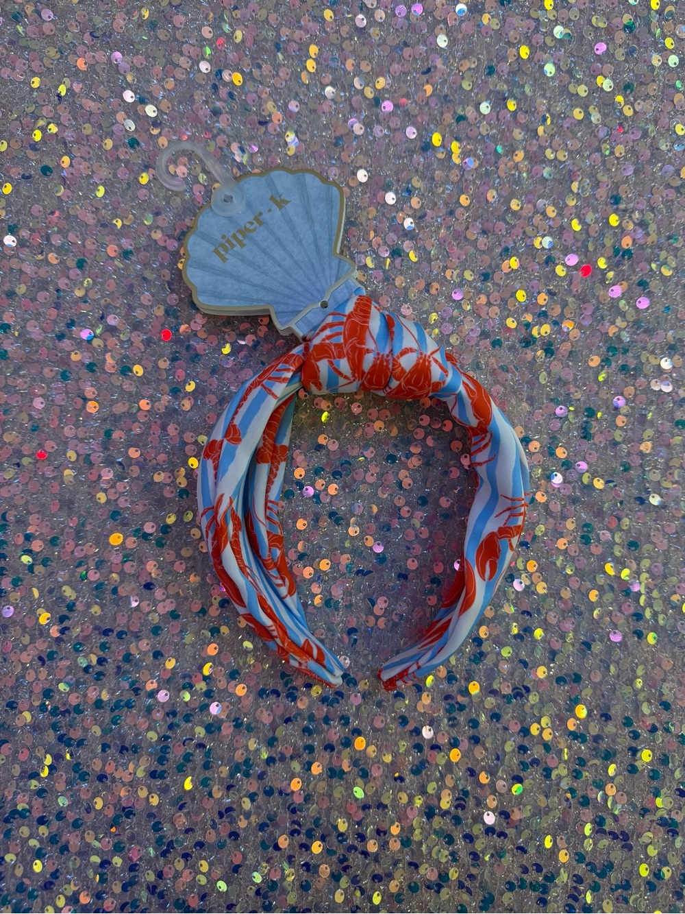 NWT Piper K 🩵🦞🤍 Striped Lobster Print Headband